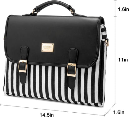 Stylish Laptop Bag for Women – 14-Inch Computer Messenger Shoulder Bag for Work, School, or College – Black Stripe Design