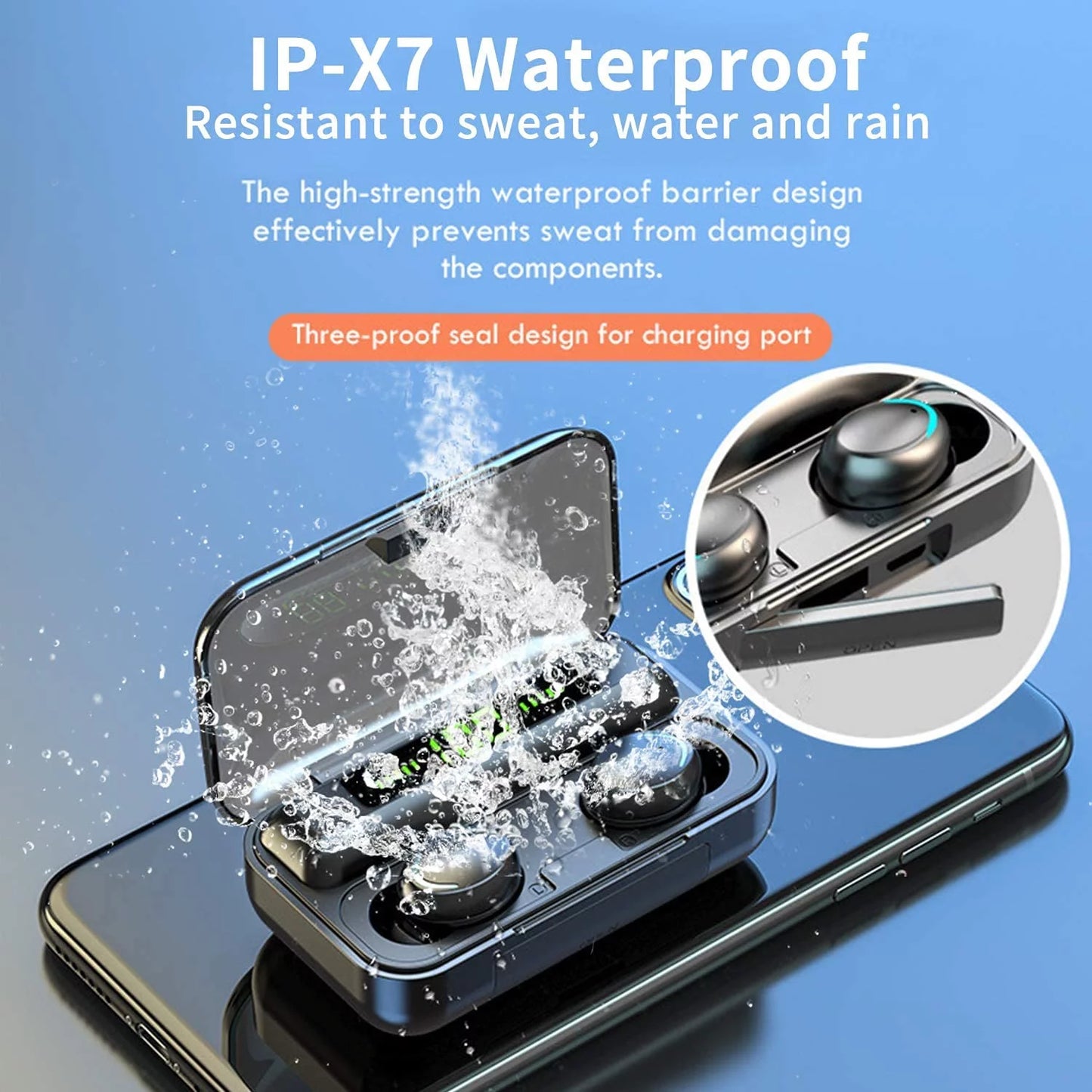 Bluetooth Earbuds with 2200mAh Charging Case, Wireless Earphones with Built-in Emergency Power Bank, Noise-Canceling Stereo Sound, Touch Control & Long Battery Life for Adults