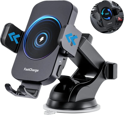 15W Wireless Car Charger Mount – Auto-Clamping Fast Charging Phone Holder for Air Vent, Compatible with iPhone 15/14 Pro Max, Samsung Galaxy S23 Ultra/S22/S21/Note 9 – Black